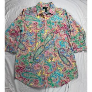 Lauren Ralph Lauren Women Retro colorful Paisley Print Button Down Shirt Size M